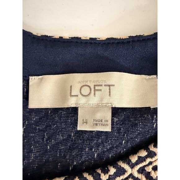 Loft Dress Peplum Wiggle Ruffle Blue Orange Size 14 - Picture 6 of 10